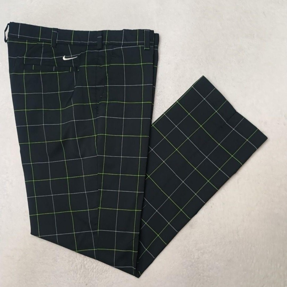 Nike Golf Pants Men 38x32 Black Plaid Tour Performance Windowpane Work 452701